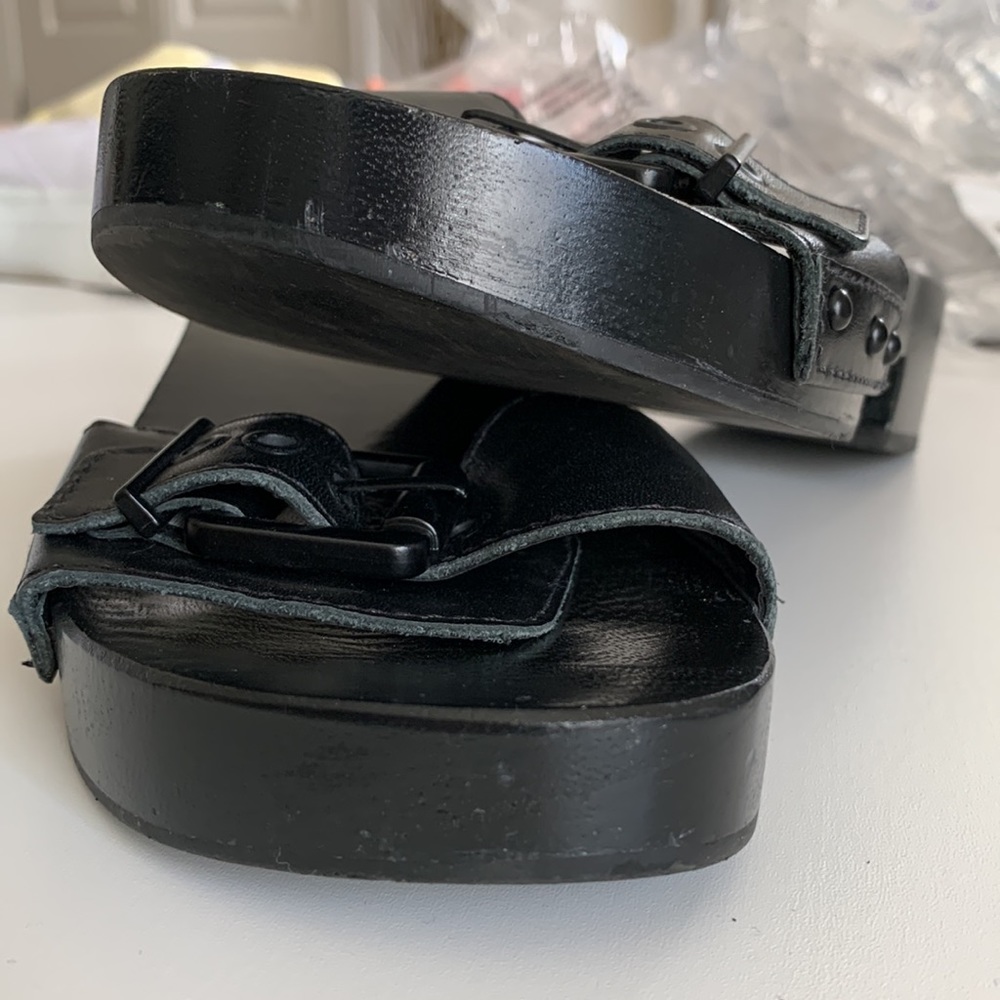 REVOLVE Schultz Leather Black Sandals S-Leona - Picture 4 of 8
